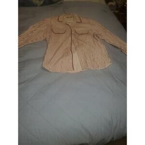 Red and White Striped Women's Dress Shirt by Capacity Petites size P/L